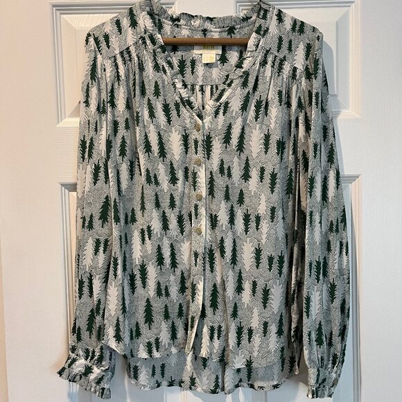 Maeve Long Sleeve Blouse Pine Tree Print - Size 4 - Picture 1 of 6